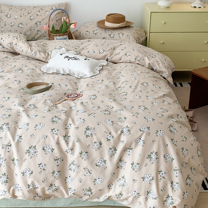 91家纺网 家纺一手货源 找家纺 昔可家纺 2023新款全棉怦然心动小花系列四件套 栀子茉莉