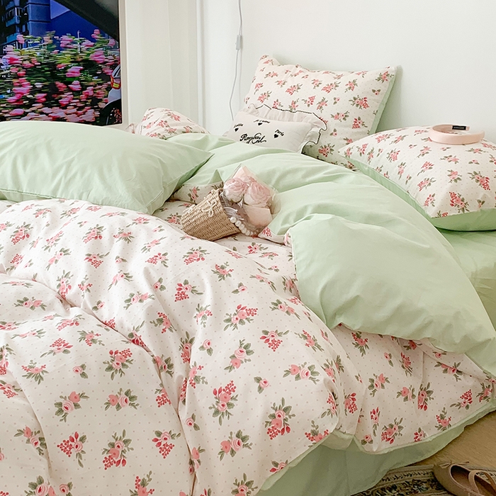 91家纺网 家纺一手货源 找家纺 昔可家纺 2023新款全棉怦然心动小花系列四件套 蔷薇少女