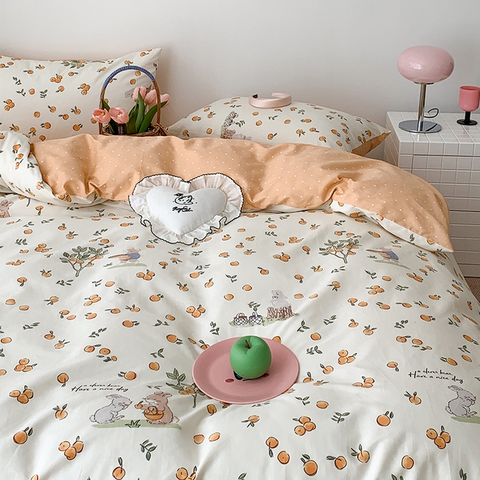 91家纺网 家纺一手货源 找家纺 昔可家纺 2023新款全棉怦然心动小花系列四件套 果园伙伴