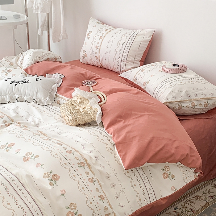 91家纺网 家纺一手货源 找家纺 昔可家纺 2023新款全棉怦然心动小花系列四件套 英国梨与小苍兰