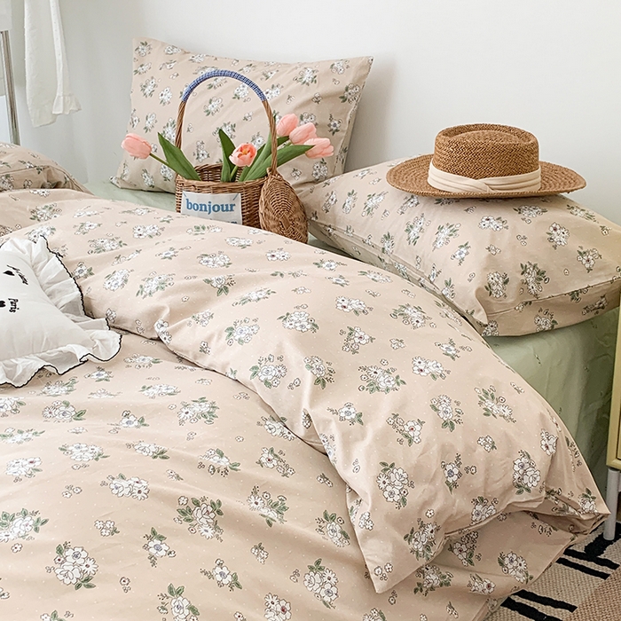 91家纺网 家纺一手货源 找家纺 昔可家纺 2023新款全棉怦然心动小花系列四件套 栀子茉莉