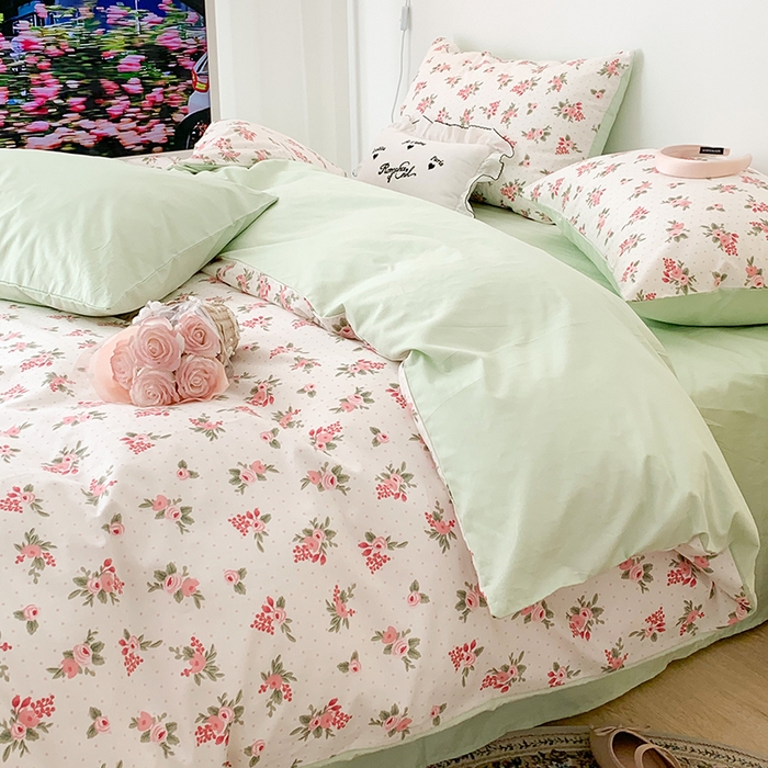 91家纺网 家纺一手货源 找家纺 昔可家纺 2023新款全棉怦然心动小花系列四件套 蔷薇少女