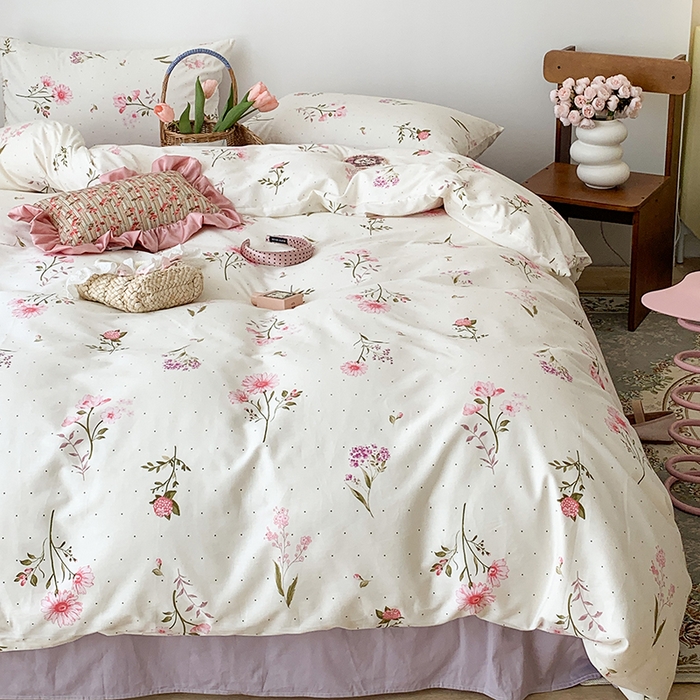 91家纺网 家纺一手货源 找家纺 昔可家纺 2023新款全棉怦然心动小花系列四件套 粉黛花园