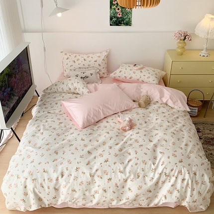 昔可家纺 2023新款全棉怦然心动小花系列四件套 粉黛落樱