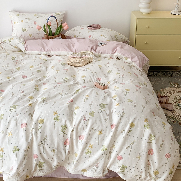 91家纺网 家纺一手货源 找家纺 昔可家纺 2023新款全棉怦然心动小花系列四件套 春日水彩花卉