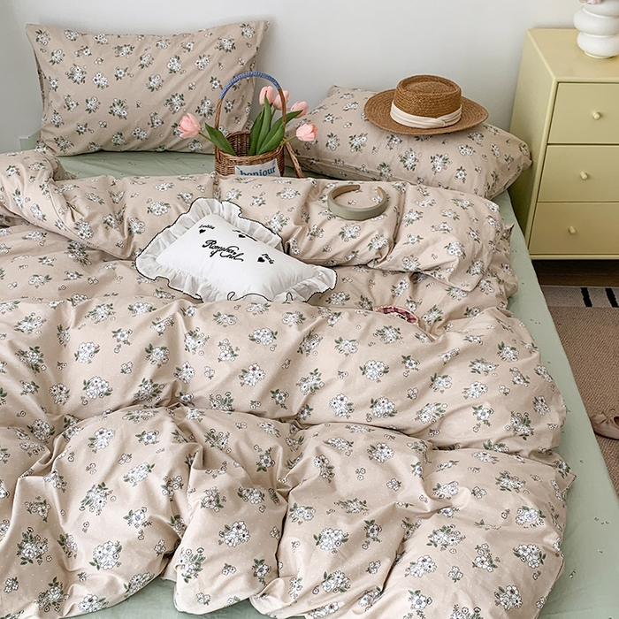 91家纺网 家纺一手货源 找家纺 昔可家纺 2023新款全棉怦然心动小花系列四件套 栀子茉莉