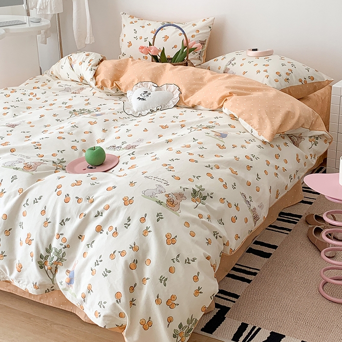 91家纺网 家纺一手货源 找家纺 昔可家纺 2023新款全棉怦然心动小花系列四件套 果园伙伴