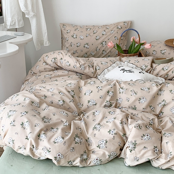 91家纺网 家纺一手货源 找家纺 昔可家纺 2023新款全棉怦然心动小花系列四件套 栀子茉莉