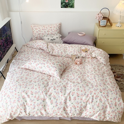 昔可家纺 2023新款全棉怦然心动小花系列四件套 薄樱粉枝