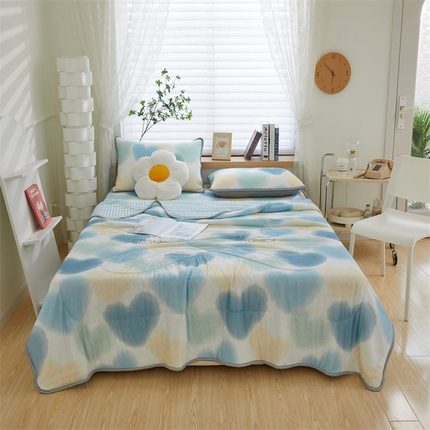 91家纺网 家纺一手货源 找家纺 总 云家2023新款冰豆豆凉席夏被四件套床笠款夏凉被儿童豆豆凉席三件套,波浪,蓝爱心,向漾花,小蓝花