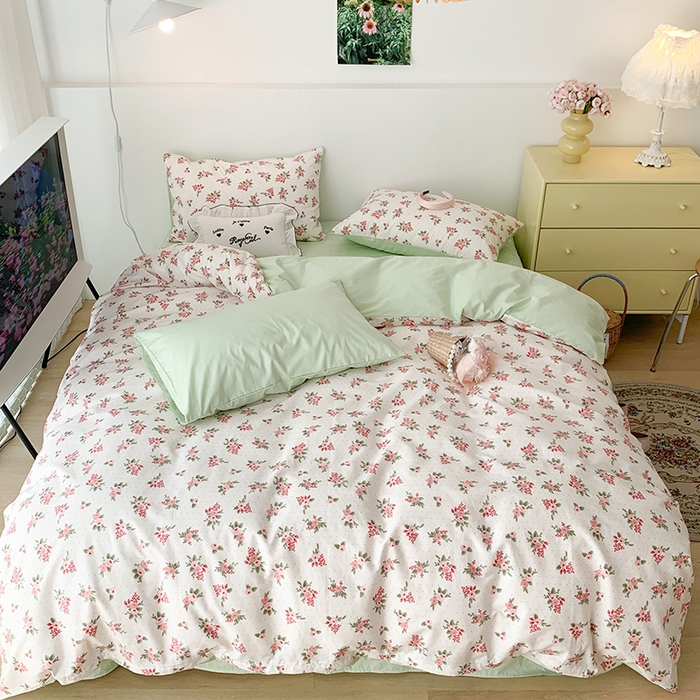 91家纺网 家纺一手货源 找家纺 昔可家纺 2023新款全棉怦然心动小花系列四件套 蔷薇少女