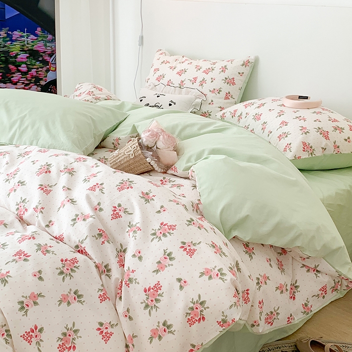 91家纺网 家纺一手货源 找家纺 昔可家纺 2023新款全棉怦然心动小花系列四件套 蔷薇少女