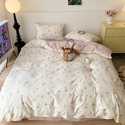 昔可家纺 2023新款全棉怦然心动小花系列四件套 春日水彩花卉