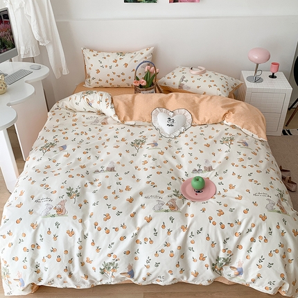 昔可家纺 2023新款全棉怦然心动小花系列四件套 果园伙伴
