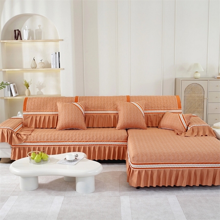 共鸣沙发垫 2023新款麻料蝴蝶花手包边沙发垫 蝴蝶花橙色