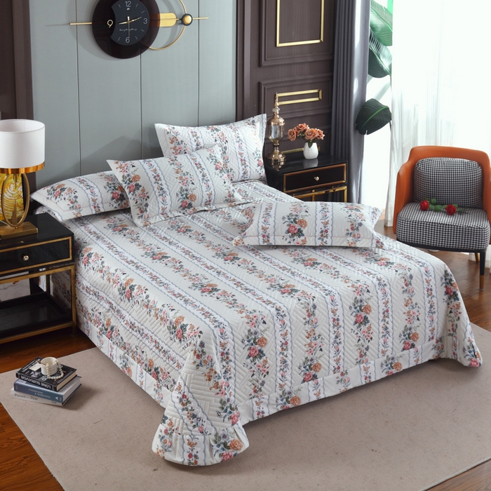 91家纺网 家纺一手货源 找家纺 OL家纺 2023新款13376全棉夹棉床盖四件套 流星花园-米