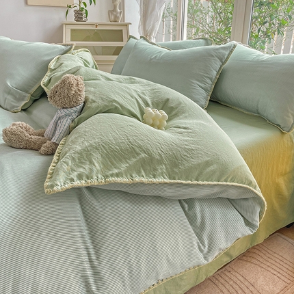 91家纺网 家纺一手货源 找家纺 （总）无印风贝壳绣双层纱棉麻水洗四件套直播爆款