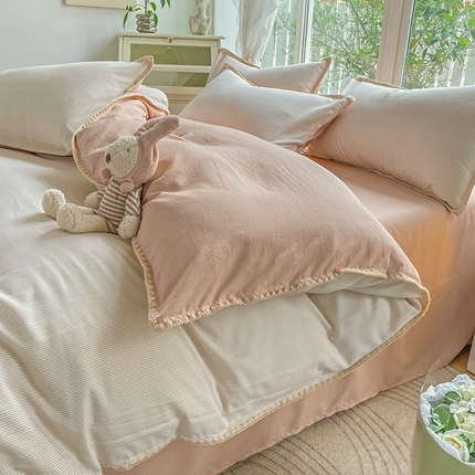 91家纺网 家纺一手货源 找家纺 （总）无印风贝壳绣双层纱棉麻水洗四件套直播爆款