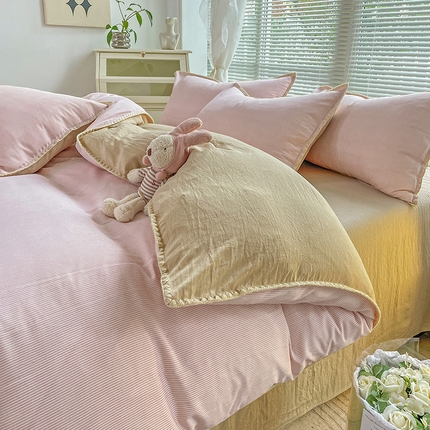 91家纺网 家纺一手货源 找家纺 （总）无印风贝壳绣双层纱棉麻水洗四件套直播爆款