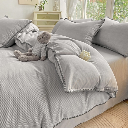 91家纺网 家纺一手货源 找家纺 （总）无印风贝壳绣双层纱棉麻水洗四件套直播爆款