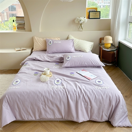 91家纺网 家纺一手货源 找家纺 （总）柚子YOUTH 2023新款马卡龙全棉水洗棉毛巾绣夏被四件套