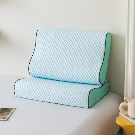 91家纺网 家纺一手货源 找家纺 桐格乳胶 2023新款夏季凉感冰豆豆乳胶枕头成人乳胶枕 绿色冰豆豆波浪款60*40/8-10