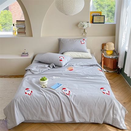 91家纺网 家纺一手货源 找家纺 （总）柚子YOUTH 2023新款马卡龙全棉水洗棉毛巾绣夏被四件套