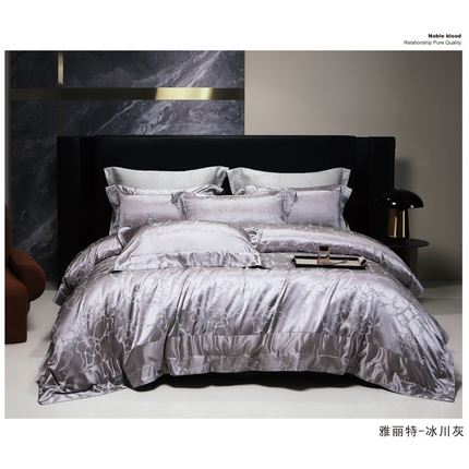 91家纺网 家纺一手货源 找家纺 OL家纺 2023新款100支双股长绒棉床盖夹棉提花四件套 雅丽特-冰川灰