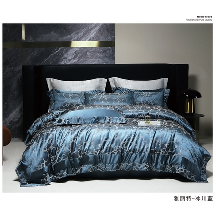 91家纺网 家纺一手货源 找家纺 OL家纺 2023新款100支双股长绒棉床盖夹棉提花四件套 雅丽特-冰川蓝