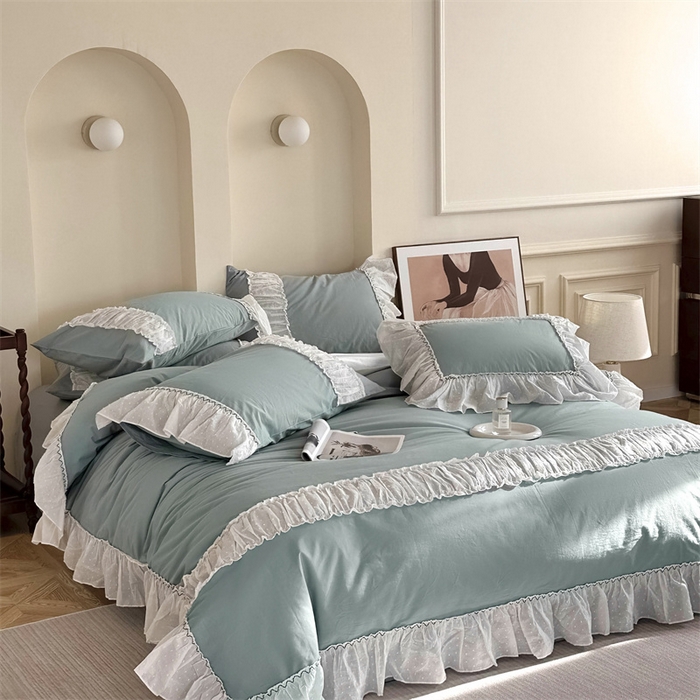 91家纺网 家纺一手货源 找家纺 朗莎家纺 2023新款全棉水洗棉法式四件套 露华浓-兰