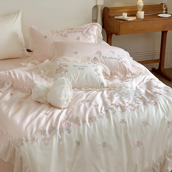 91家纺网 家纺一手货源 找家纺 MIU缪家居 2023新款100s全棉四件套-浪漫主义-风格一 粉