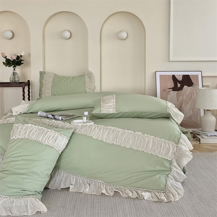 91家纺网 家纺一手货源 找家纺 朗莎家纺 2023新款全棉水洗棉法式四件套 露华浓-绿