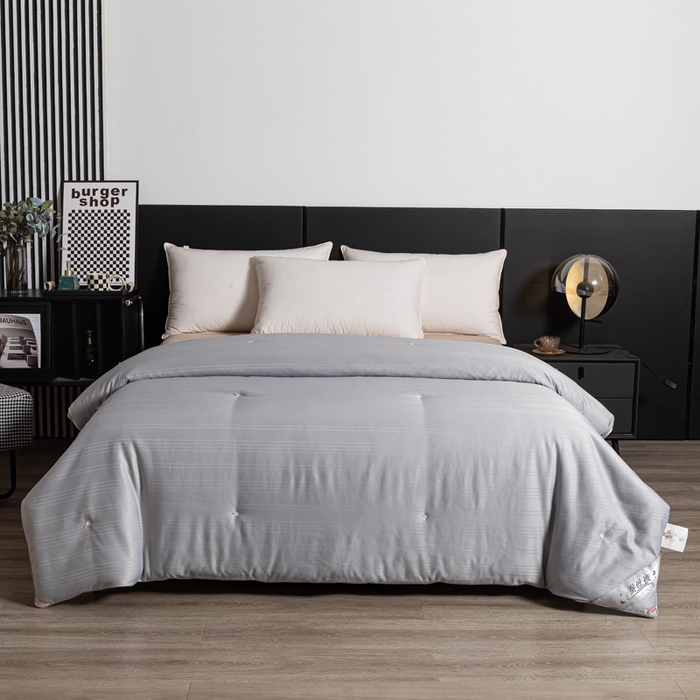 91家纺网 家纺一手货源 找家纺 恒鑫2025纯色全棉蚕丝被春秋被 夏被 加厚冬被拉链子母被 高级灰