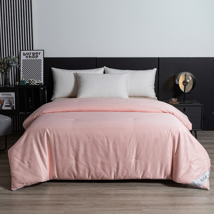 91家纺网 家纺一手货源 找家纺 恒鑫 2025新款纯色全棉蚕丝被春秋被 夏被 加厚冬被拉链子母被 玉色