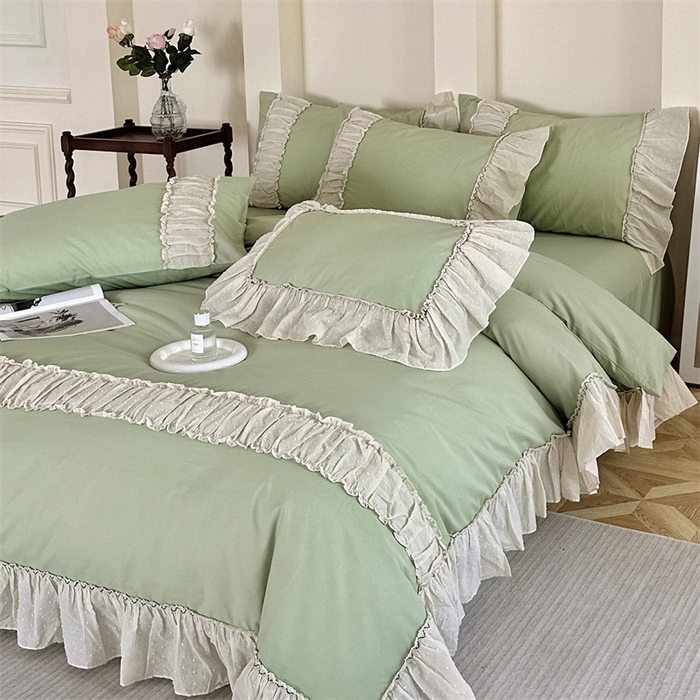 91家纺网 家纺一手货源 找家纺 朗莎家纺 2023新款全棉水洗棉法式四件套 露华浓-绿