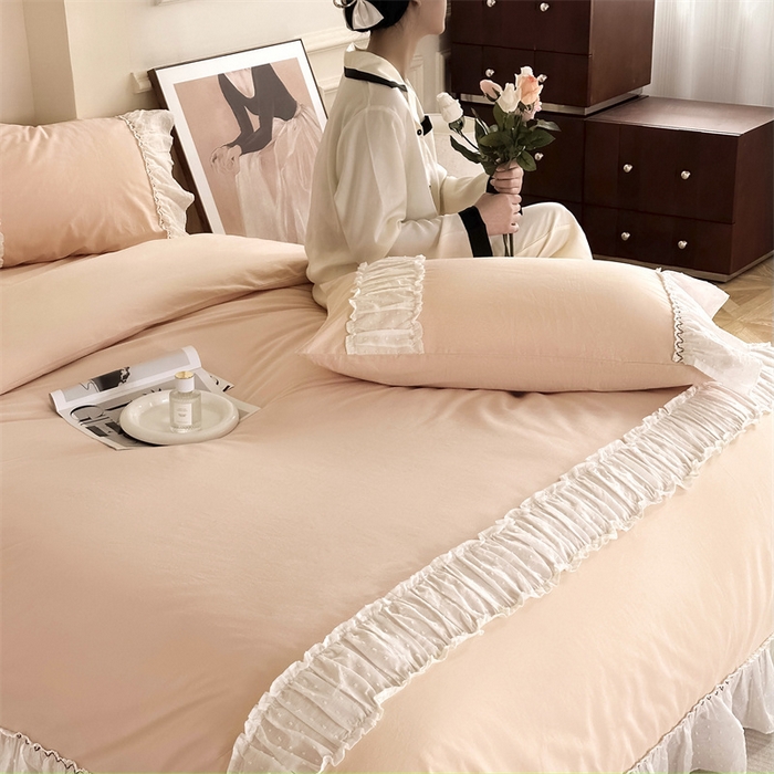 91家纺网 家纺一手货源 找家纺 朗莎家纺 2023新款全棉水洗棉法式四件套 露华浓-玉