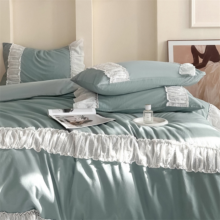 91家纺网 家纺一手货源 找家纺 朗莎家纺 2023新款全棉水洗棉法式四件套 露华浓-兰