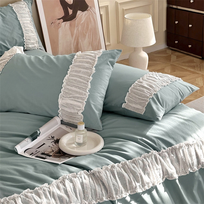 91家纺网 家纺一手货源 找家纺 朗莎家纺 2023新款全棉水洗棉法式四件套 露华浓-兰