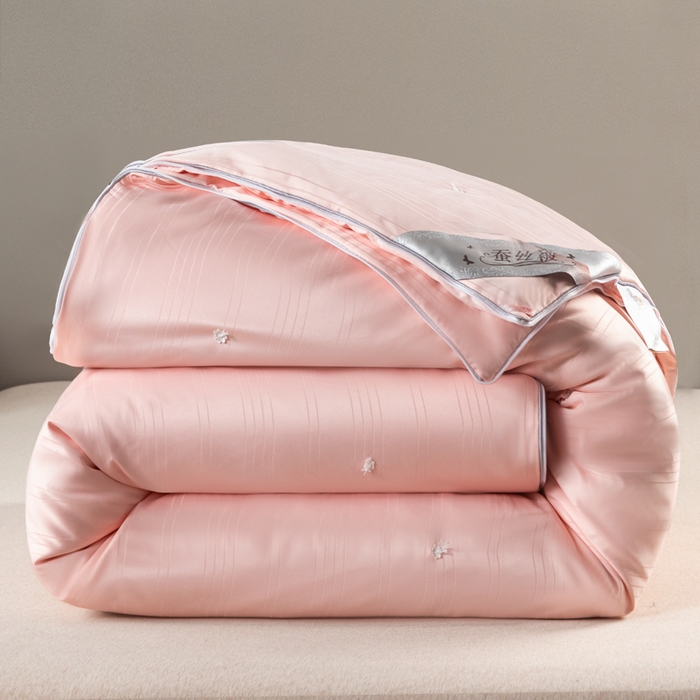 91家纺网 家纺一手货源 找家纺 恒鑫 2025新款纯色全棉蚕丝被春秋被 夏被 加厚冬被拉链子母被 玉色
