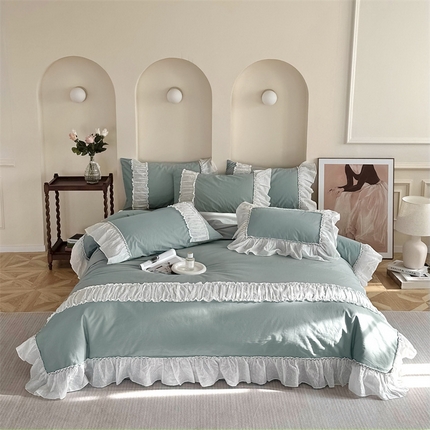 朗莎家纺 2023新款全棉水洗棉法式四件套 露华浓-兰