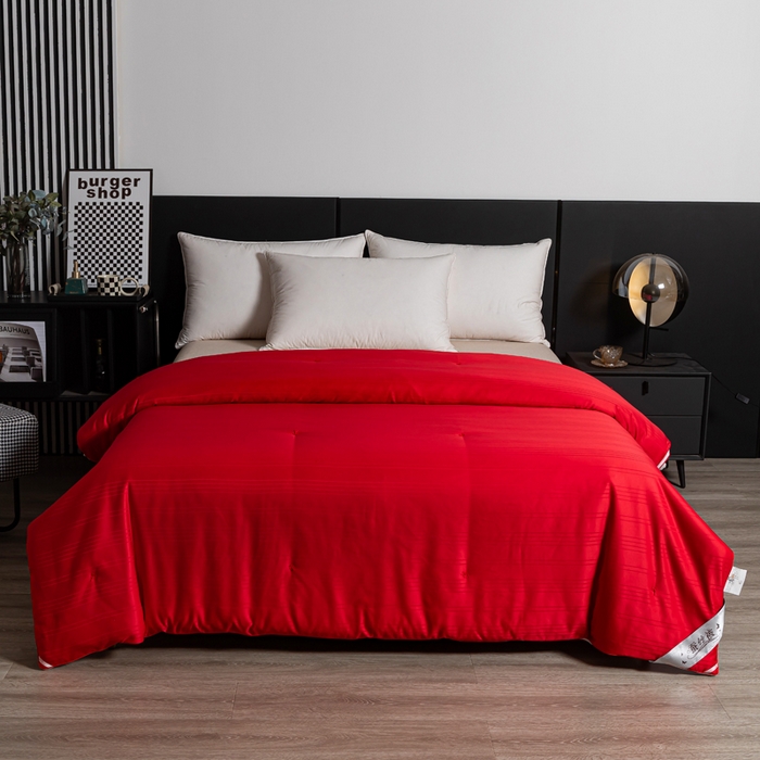 91家纺网 家纺一手货源 找家纺 恒鑫2025新款纯色全棉蚕丝被春秋被 夏被 加厚冬被拉链子母被 红色