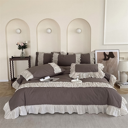 朗莎家纺 2023新款全棉水洗棉法式四件套 露华浓-咖