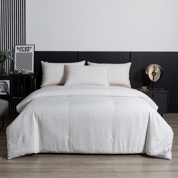 91家纺网 家纺一手货源 找家纺 恒鑫2025新款纯色全棉蚕丝被春秋被 夏被 加厚冬被拉链子母被 月光白