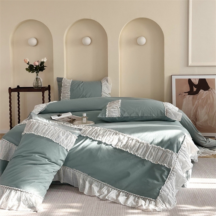 91家纺网 家纺一手货源 找家纺 朗莎家纺 2023新款全棉水洗棉法式四件套 露华浓-兰