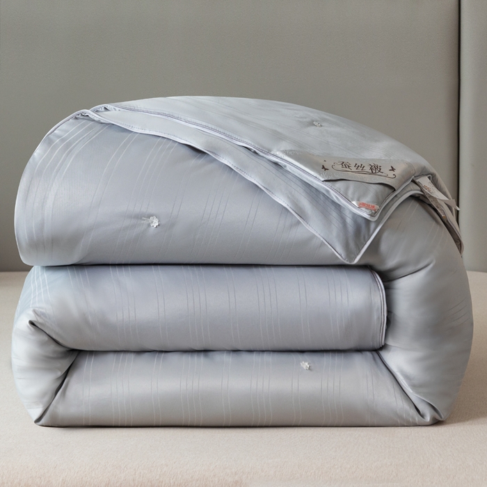91家纺网 家纺一手货源 找家纺 恒鑫2025纯色全棉蚕丝被春秋被 夏被 加厚冬被拉链子母被 高级灰