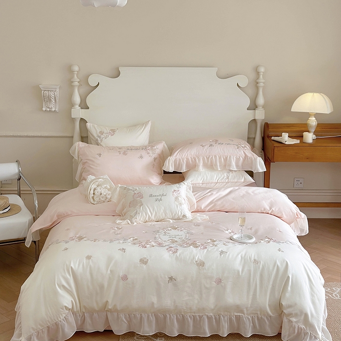 91家纺网 家纺一手货源 找家纺 MIU缪家居 2023新款100s全棉四件套-浪漫主义-风格一 粉