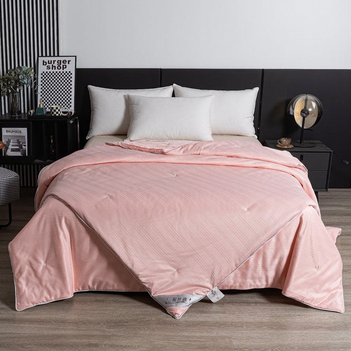 91家纺网 家纺一手货源 找家纺 恒鑫 2025新款纯色全棉蚕丝被春秋被 夏被 加厚冬被拉链子母被 玉色