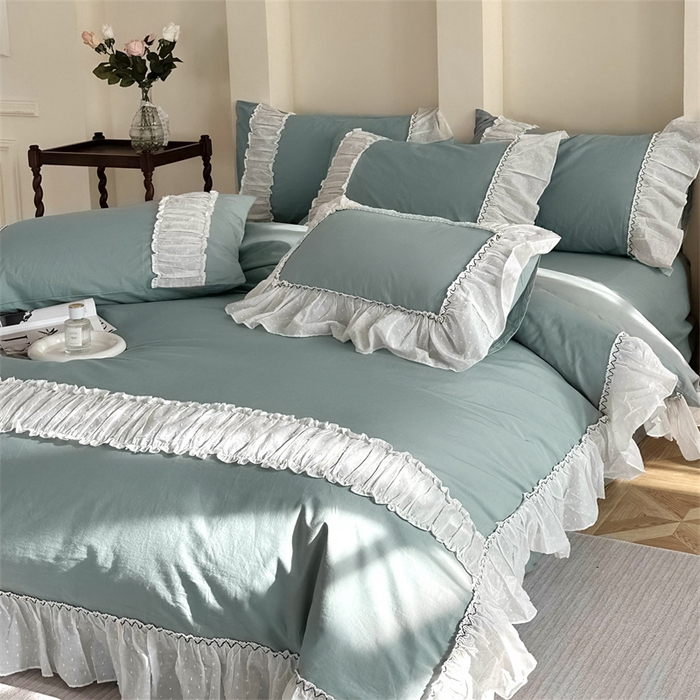 91家纺网 家纺一手货源 找家纺 朗莎家纺 2023新款全棉水洗棉法式四件套 露华浓-兰