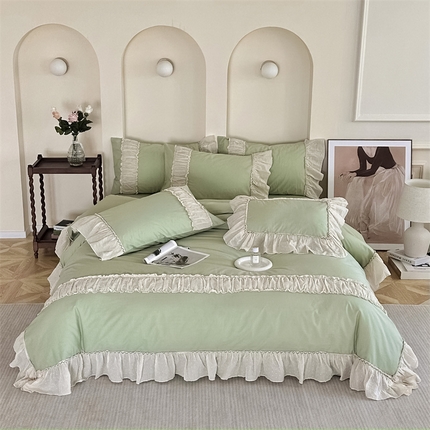 朗莎家纺 2023新款全棉水洗棉法式四件套 露华浓-绿