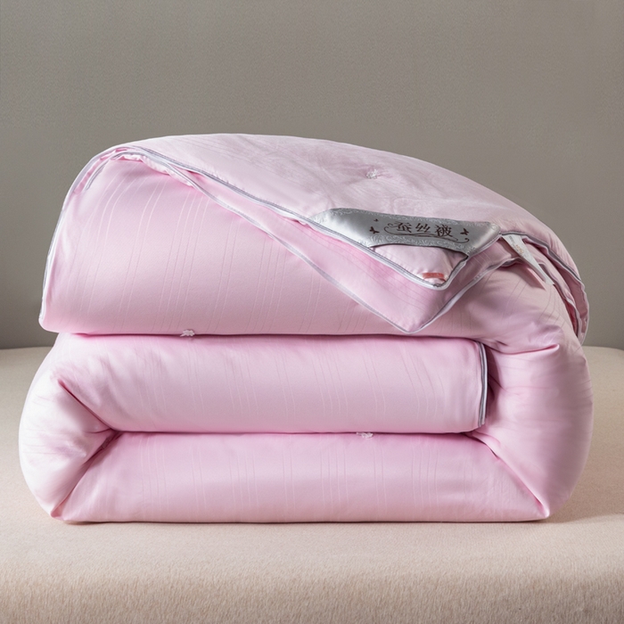 91家纺网 家纺一手货源 找家纺 恒鑫2025新款纯色全棉蚕丝被春秋被 夏被 加厚冬被拉链子母被 粉色